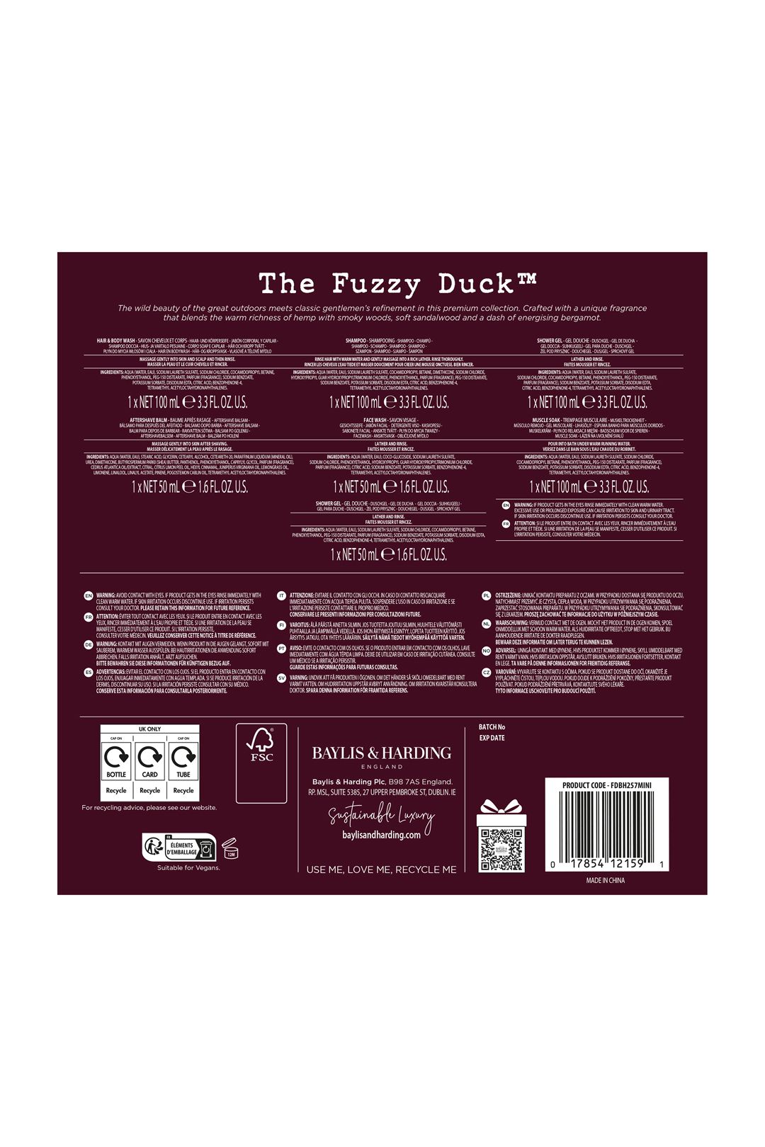 Baylis & Harding The Fuzzy Duck Bergamot, Hemp & Sandalwood Men's 7 Day Essentials Gift Set Multi image 8