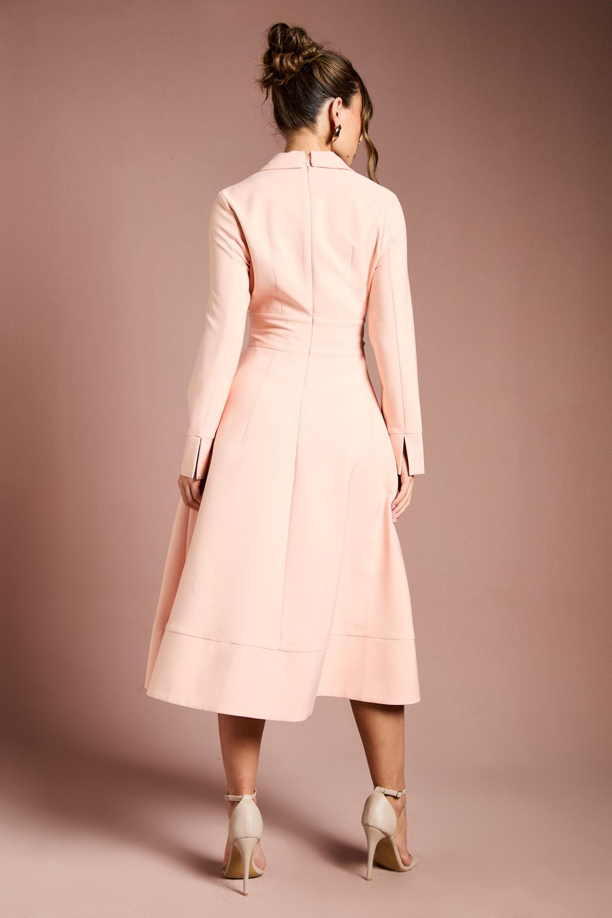 Coast Long Sleeve Belted Crepe Midi Dress Rose image 3