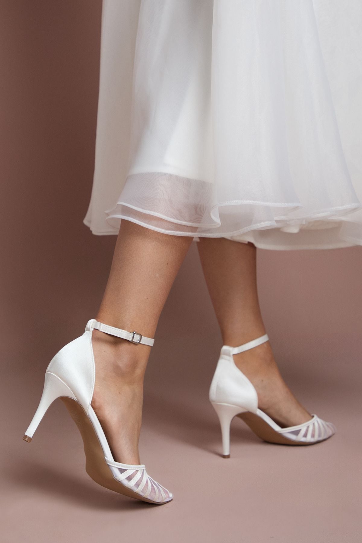 Coast Bridal Krystal Satin Mesh Detail High Stiletto Heel Court Shoes White image 4