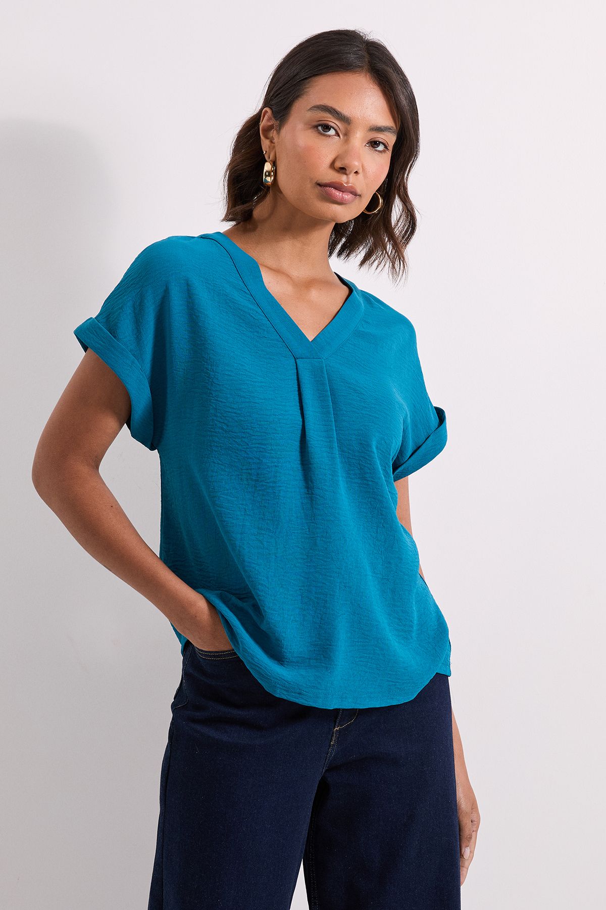 Dorothy Perkins V Neck Grown On Sleeve Top Teal