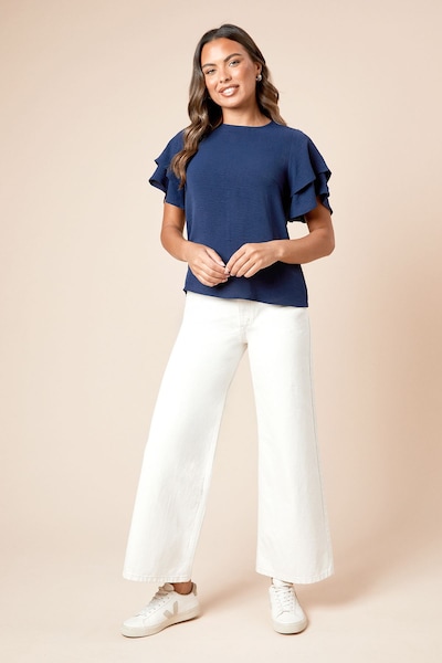 Dorothy Perkins Frill Sleeve Crew neck T-Shirt Navy