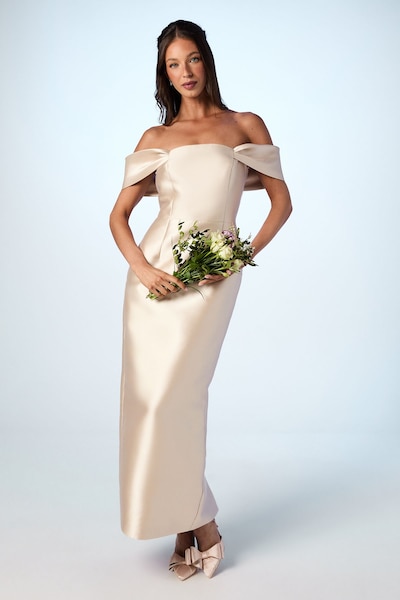 Coast Coast Honoured Twill Bardot Column Midi Bridesmaid Dress Champagne