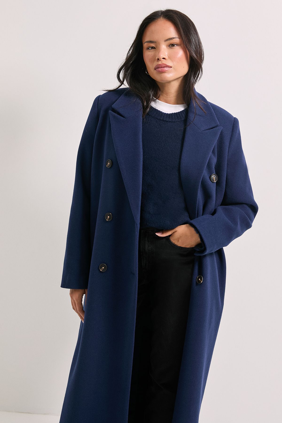 Dorothy Perkins Maxi Length Double Breasted Coat Navy image 2
