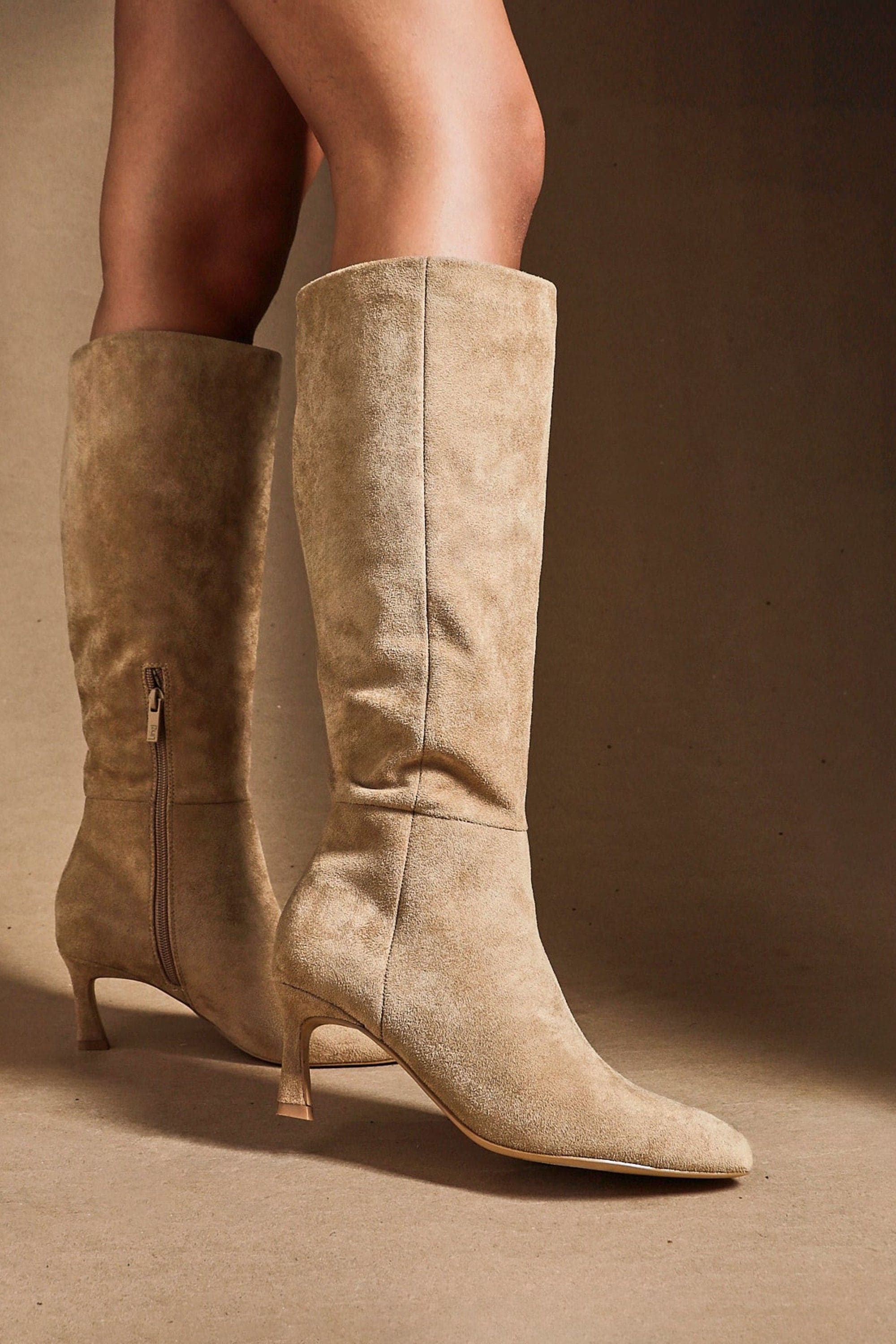 Linzi Rush Beige Faux Suede High Leg Stiletto Boots image 2