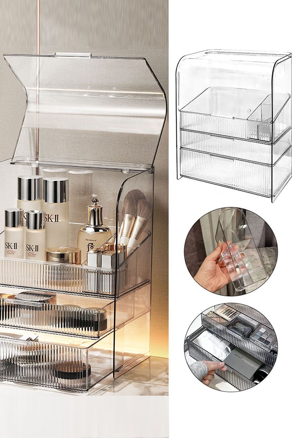 Living and Home Large Waterproof Acrylic Makeup Organizer Storage Box Skincare Display Case For Bedroom image 3