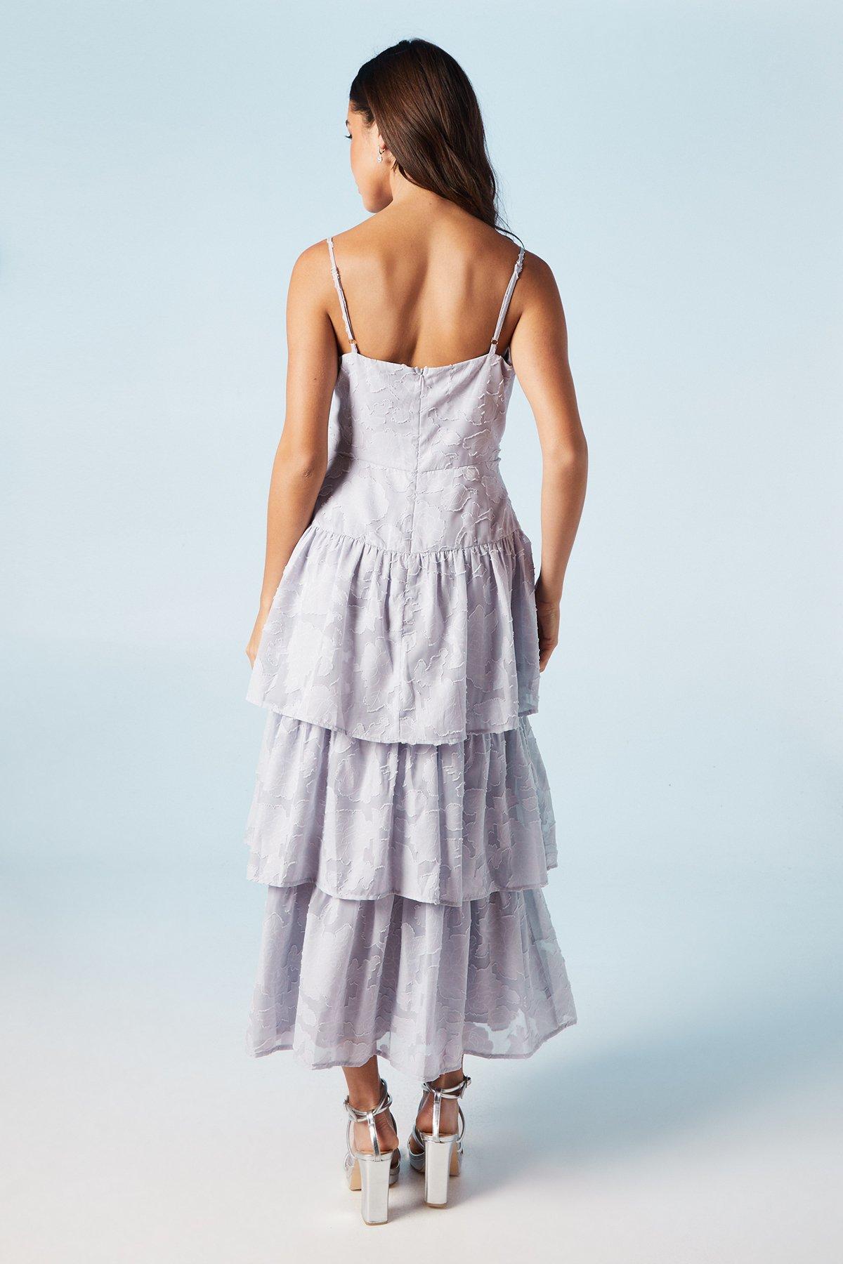 Oasis Rose Jacquard Cami Strappy Tiered Bridesmaid Midi Dress Lilac image 3