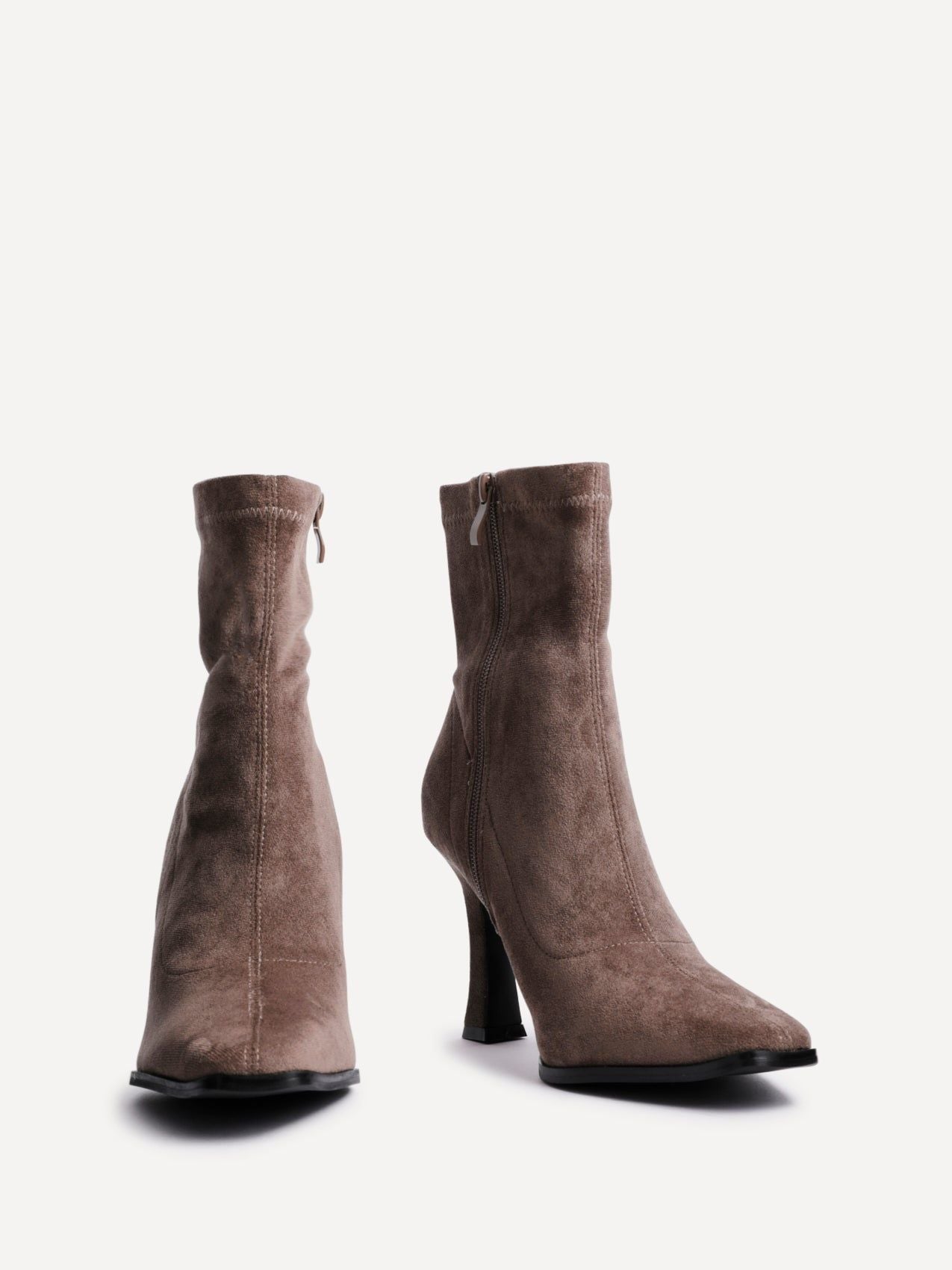 Linzi Noelle Mocha Suede Square Toe Heeled Sock Boot image 3