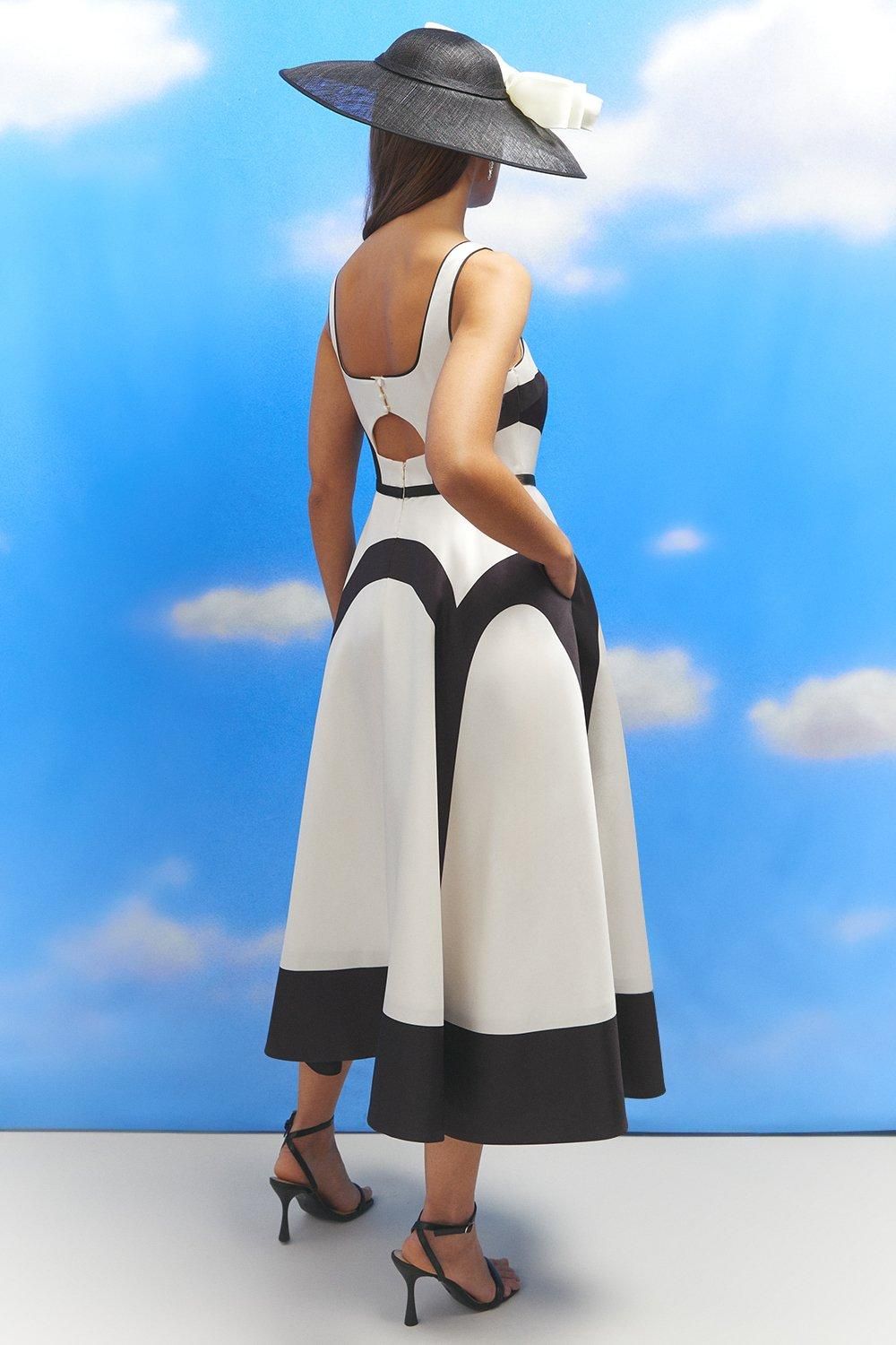 Coast Lisa Tan Colour Block Full Skirt Midi Dress Mono image 3