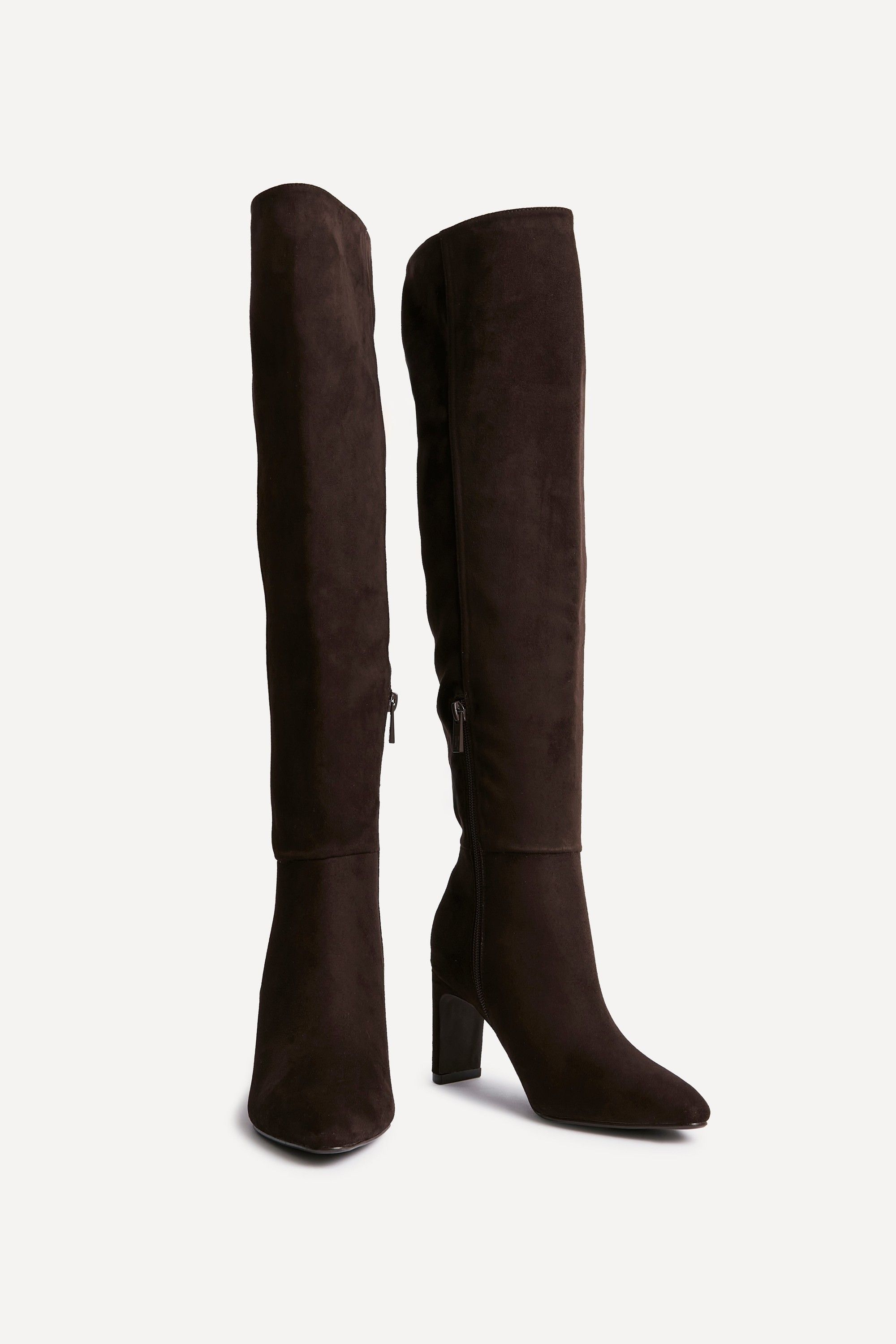 Linzi Demand Brown Faux Suede Over The Knee Block Heeled Boot image 3