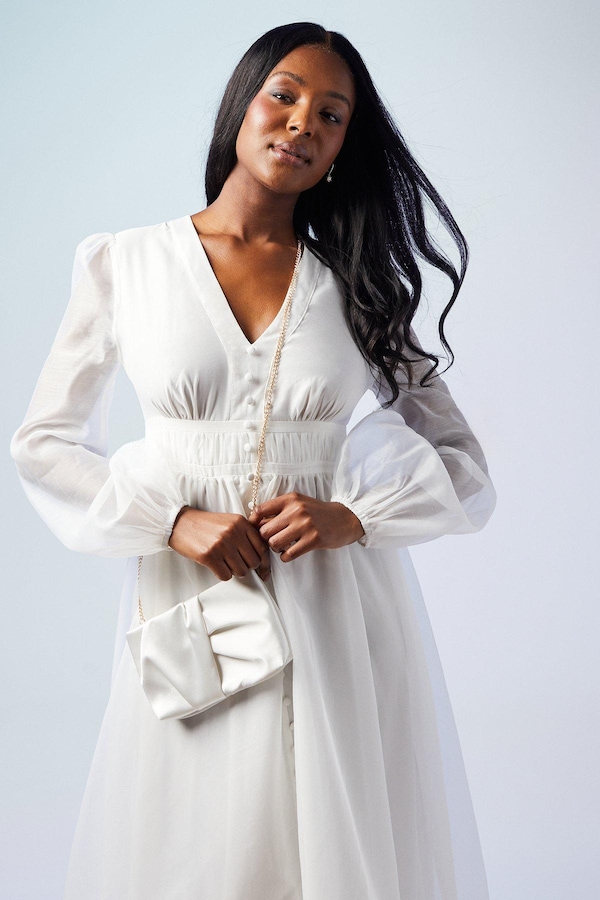 Oasis Bridal Ruched Clutch Bag With Removable Shoulder Strap White