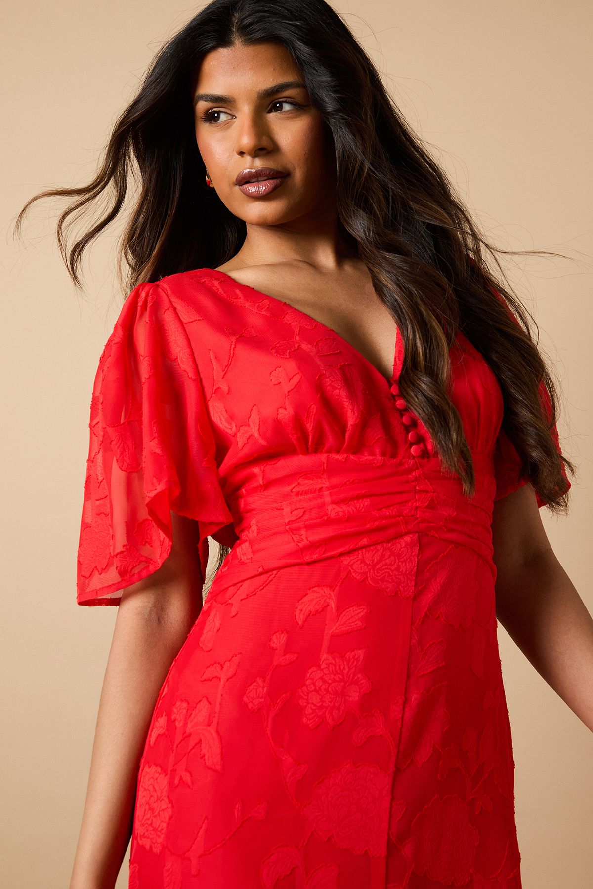 Oasis Petite Button Jacquard Midi Dress Red image 4