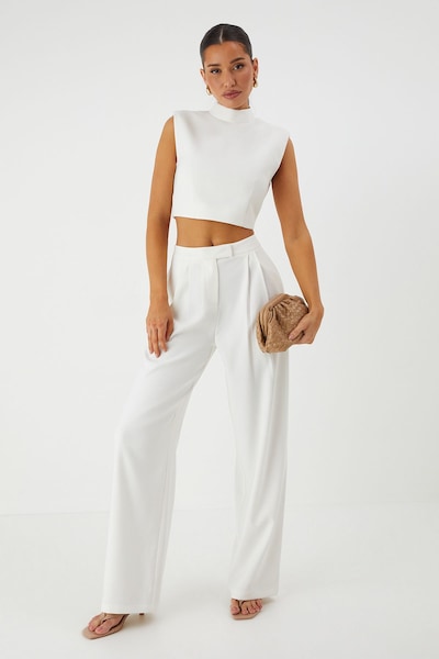 MissPap Shoulder Pad Top and Tailored Trouser Co Ord White