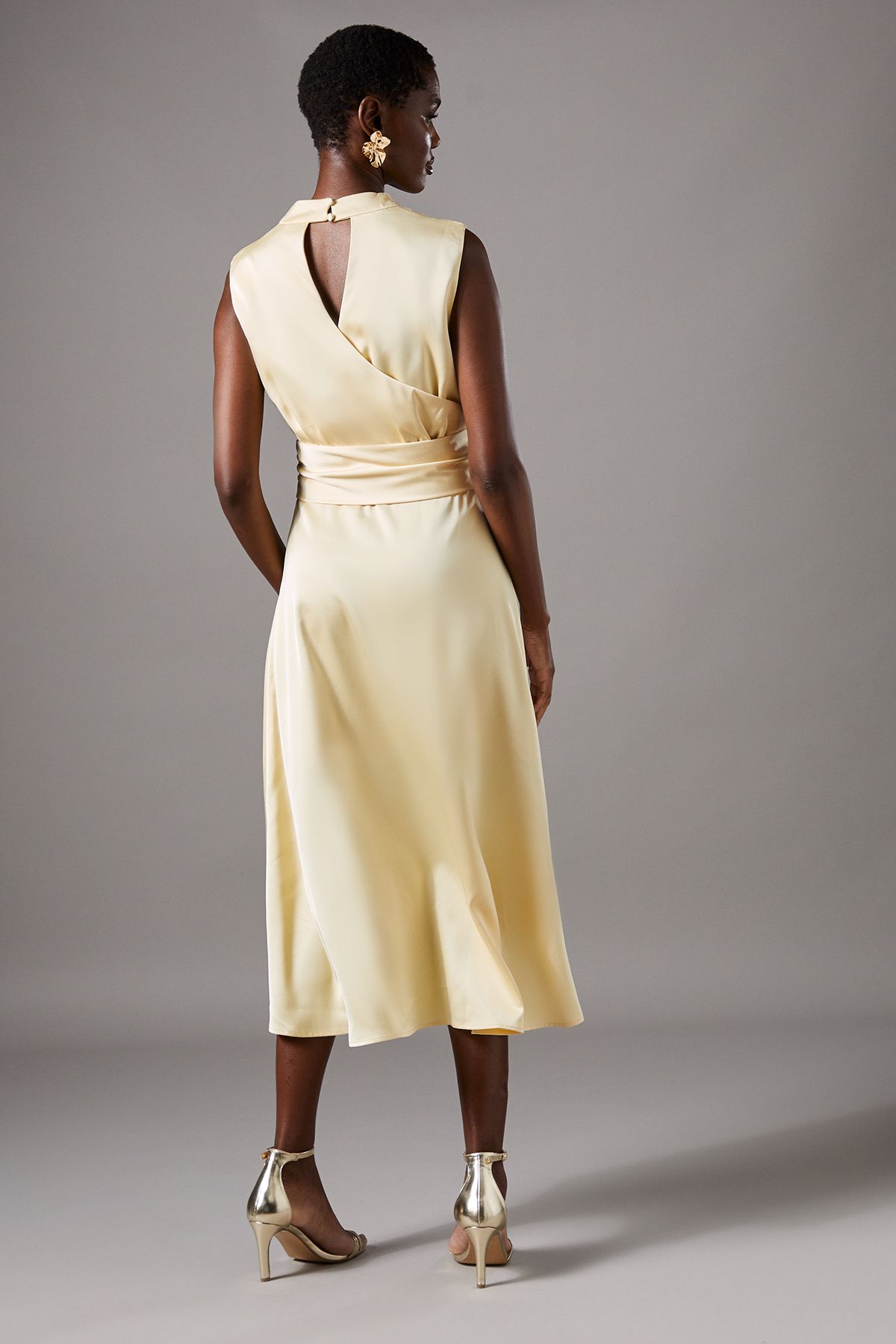 Coast Satin Midi Dress With Twist Waist Lemon image 3