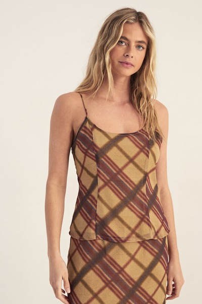 NastyGal Chiffon Check Cami Top Co-ord Beige
