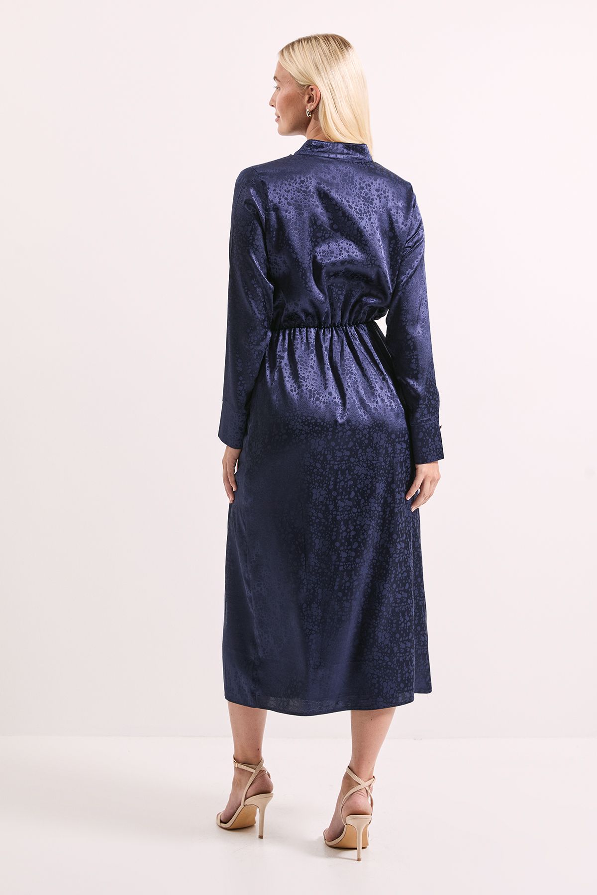 Principles Navy Cowl Tie Neck Satin Jacquard Midi Dress Navy image 3