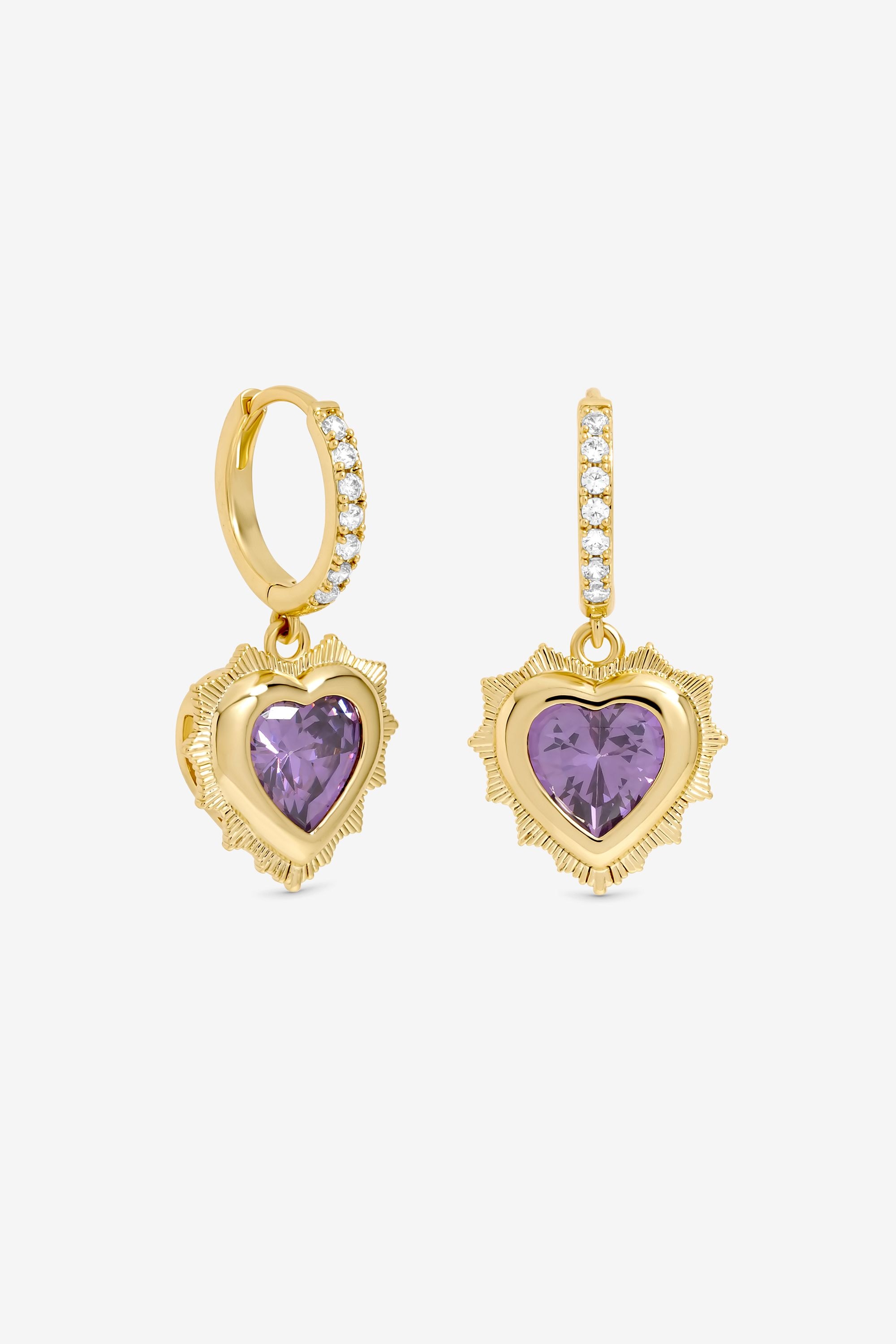 Jon Richard 14Ct Real Gold Plated Heart Birthstone Huggie Earrings - February image 2