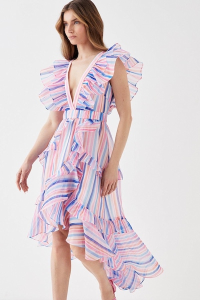 Coast Ruffle Detail Wrap Organza Midi Dress Blue