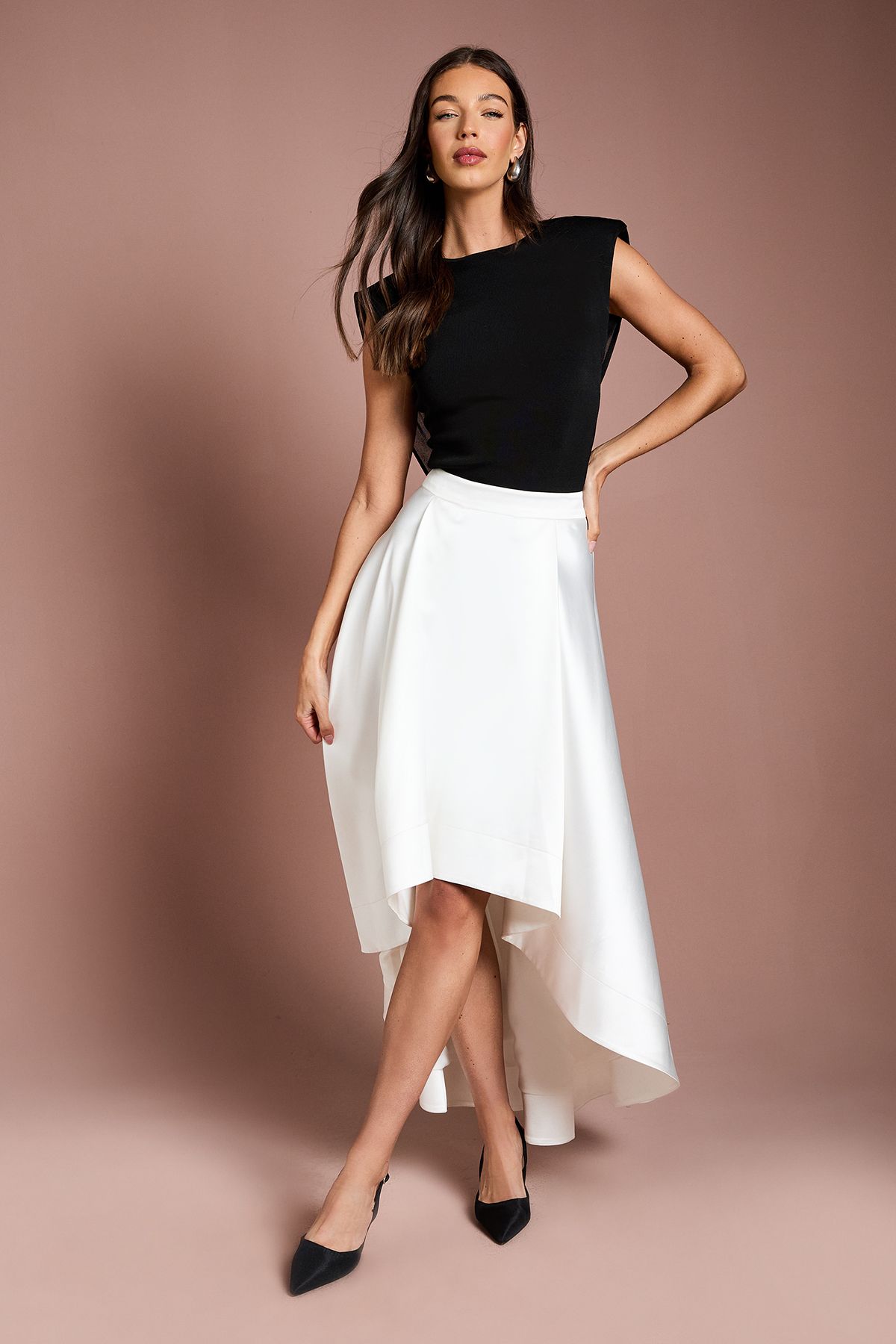 Coast High Low Ivory Structured Twill Midi Skirt Ivory image 3