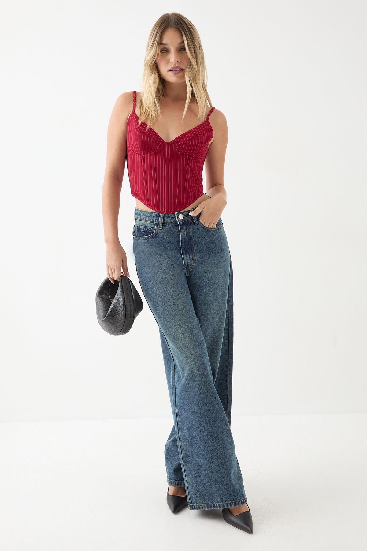 MissPap Pinstripe Boned Corset Bustier Top Red image 2