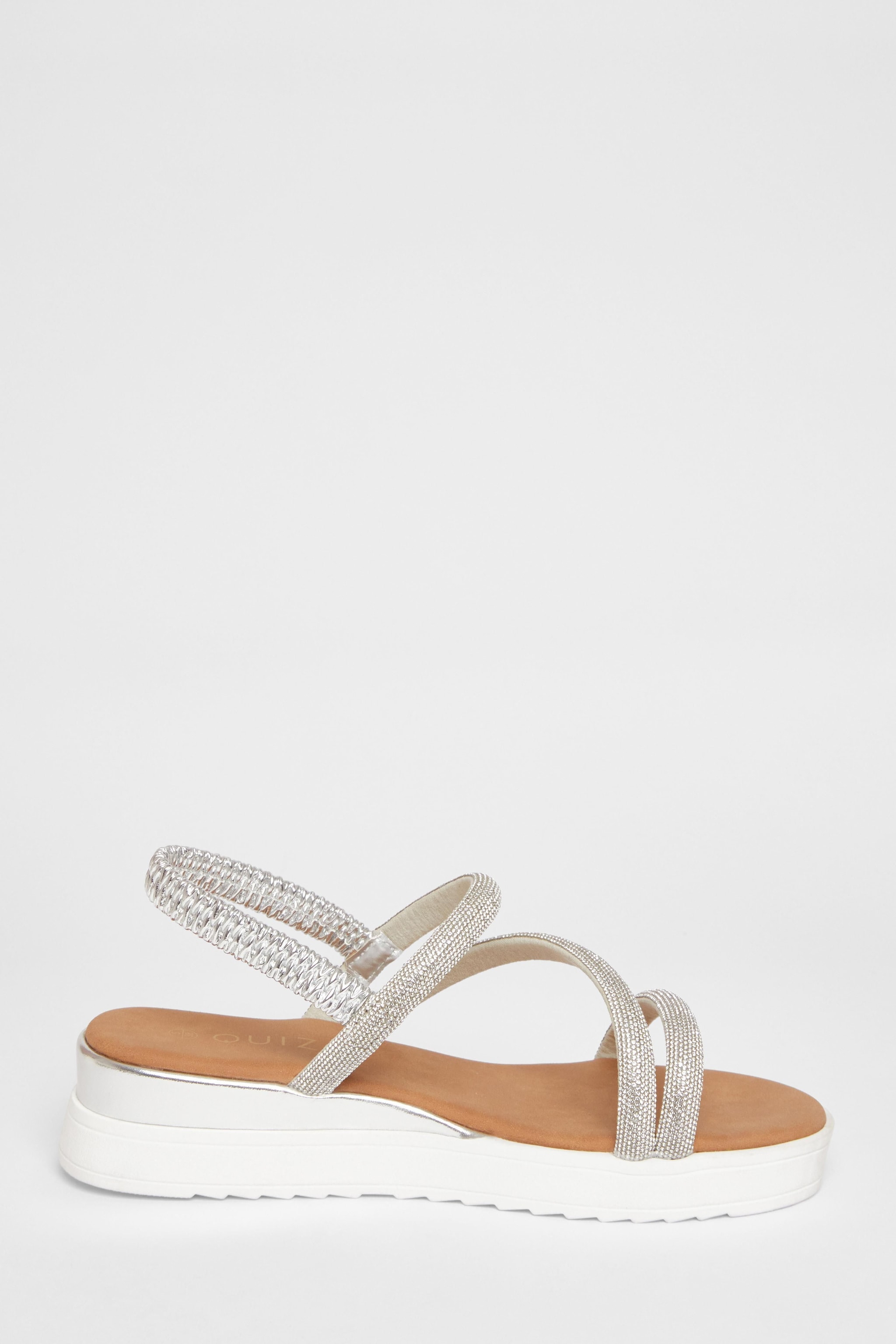 Quiz Silver Diamante Strappy Flatform Sandals image 5