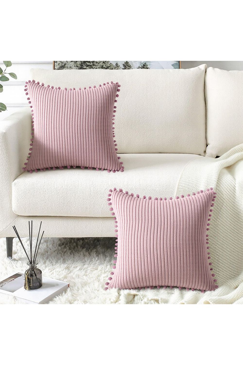 Living and Home Polyester Cushion Cover with Pom-Pom Trim image 4