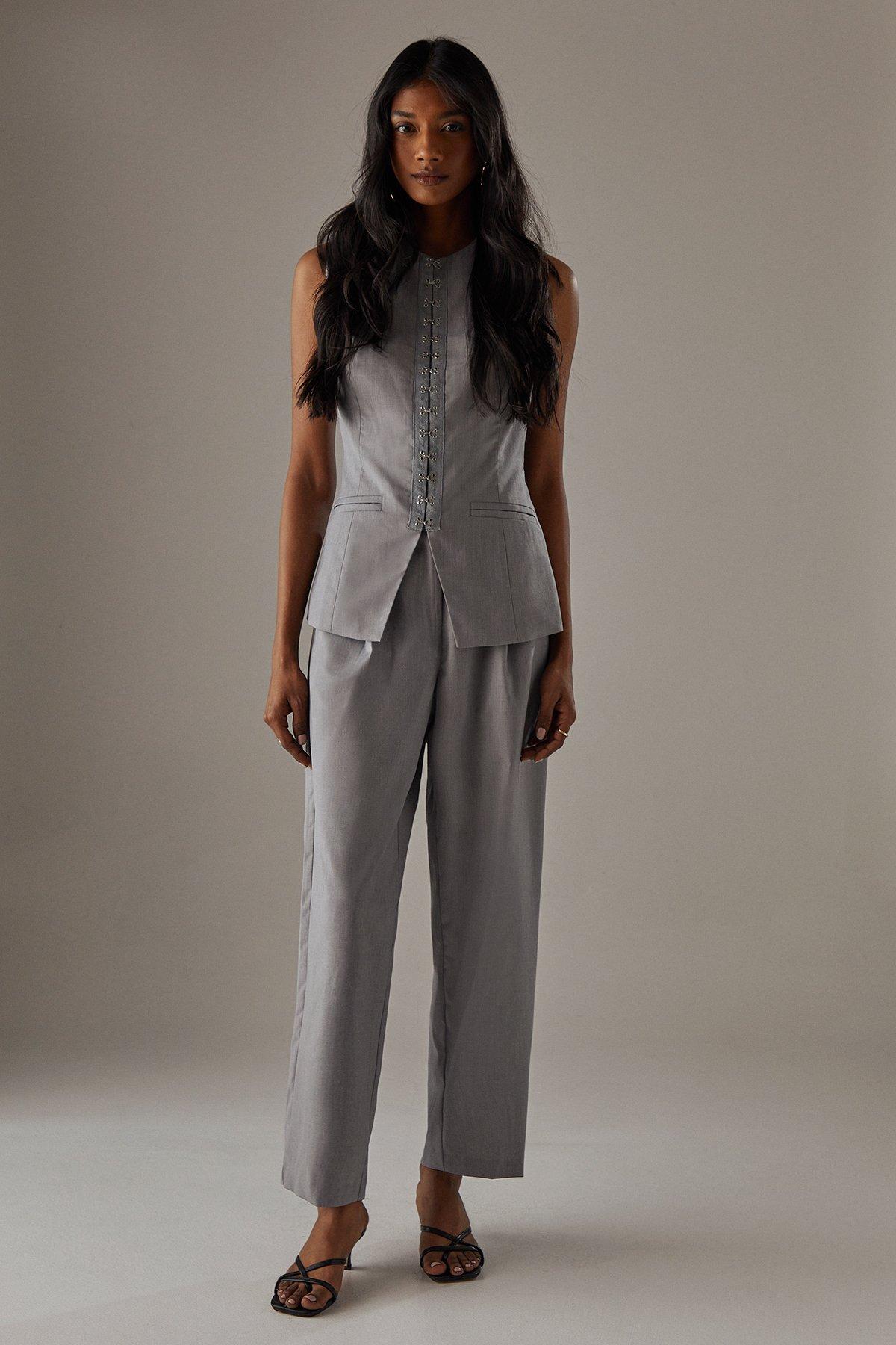 Warehouse Tailored High Waisted Tailored Barrel Leg Trousers Grey image 2
