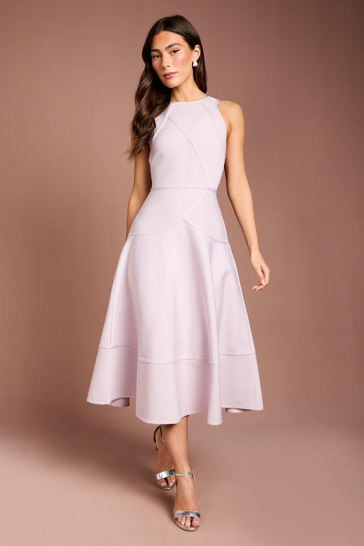 Coast Ribbed Bandage Halterneck Midi Dress Lilac image 1