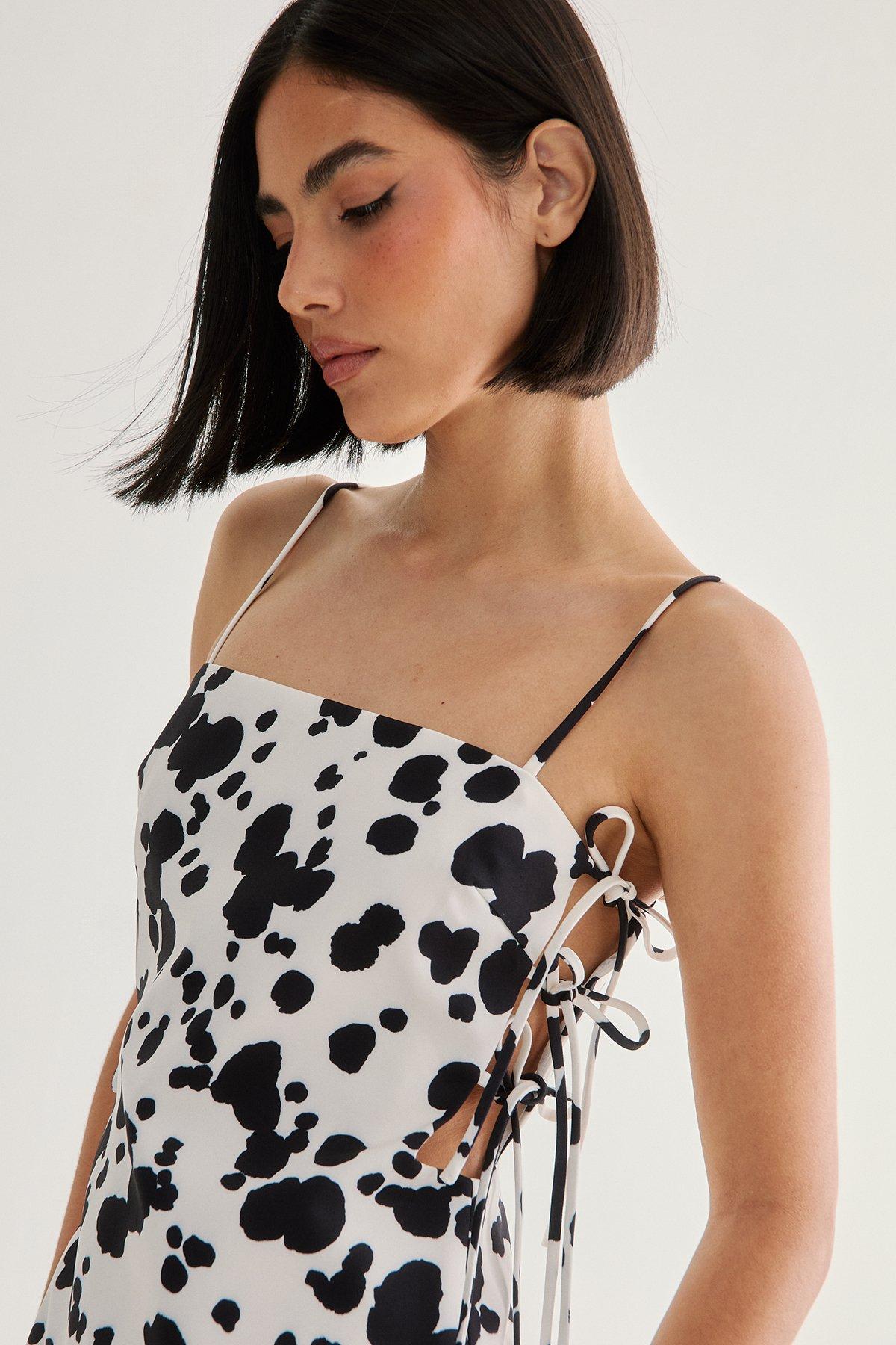 NastyGal Spot Print Tailored Tie Side Dress Mono image 3