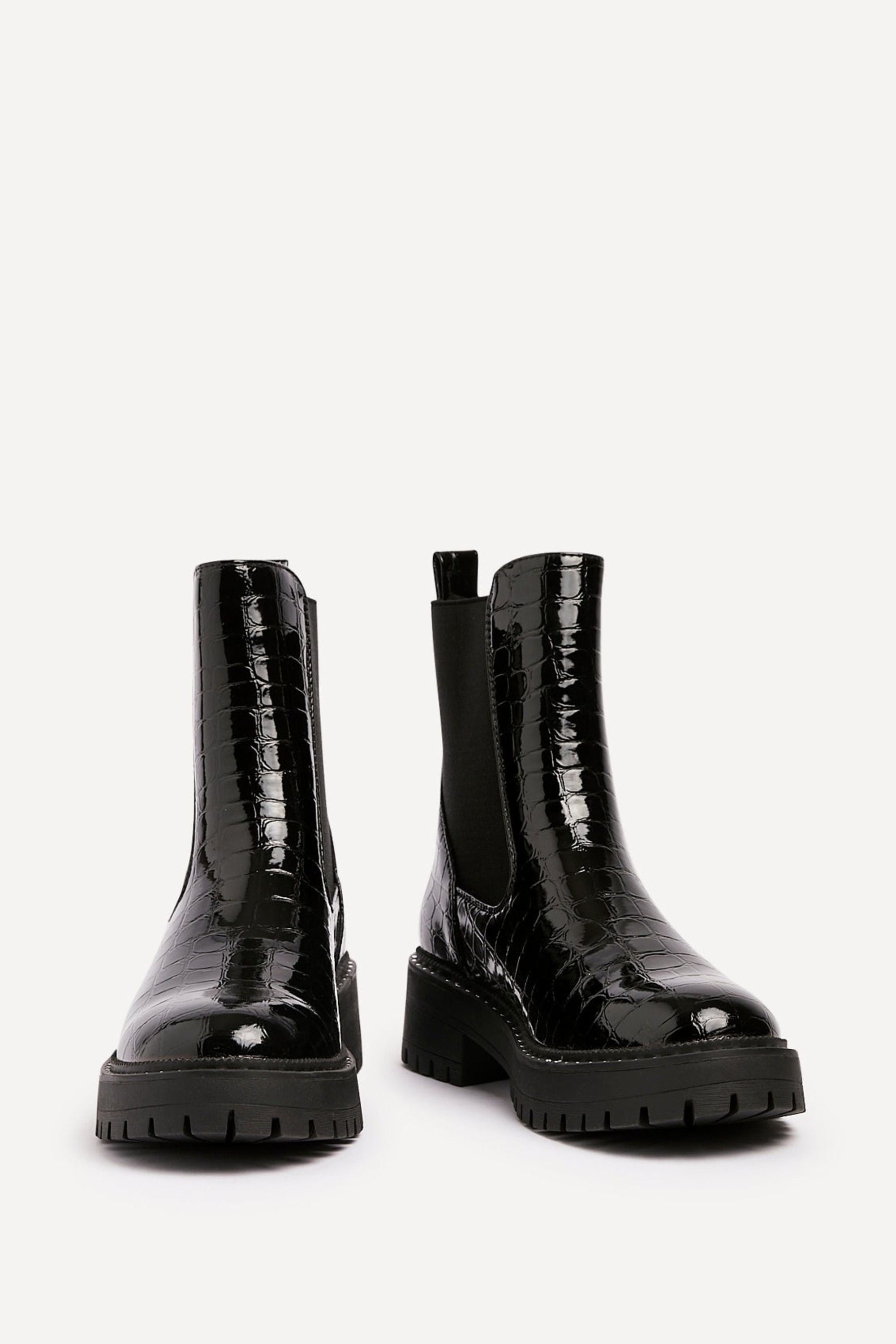 Linzi Landon Black Faux Croc Patent Leather Chunky Ankle Boot image 3