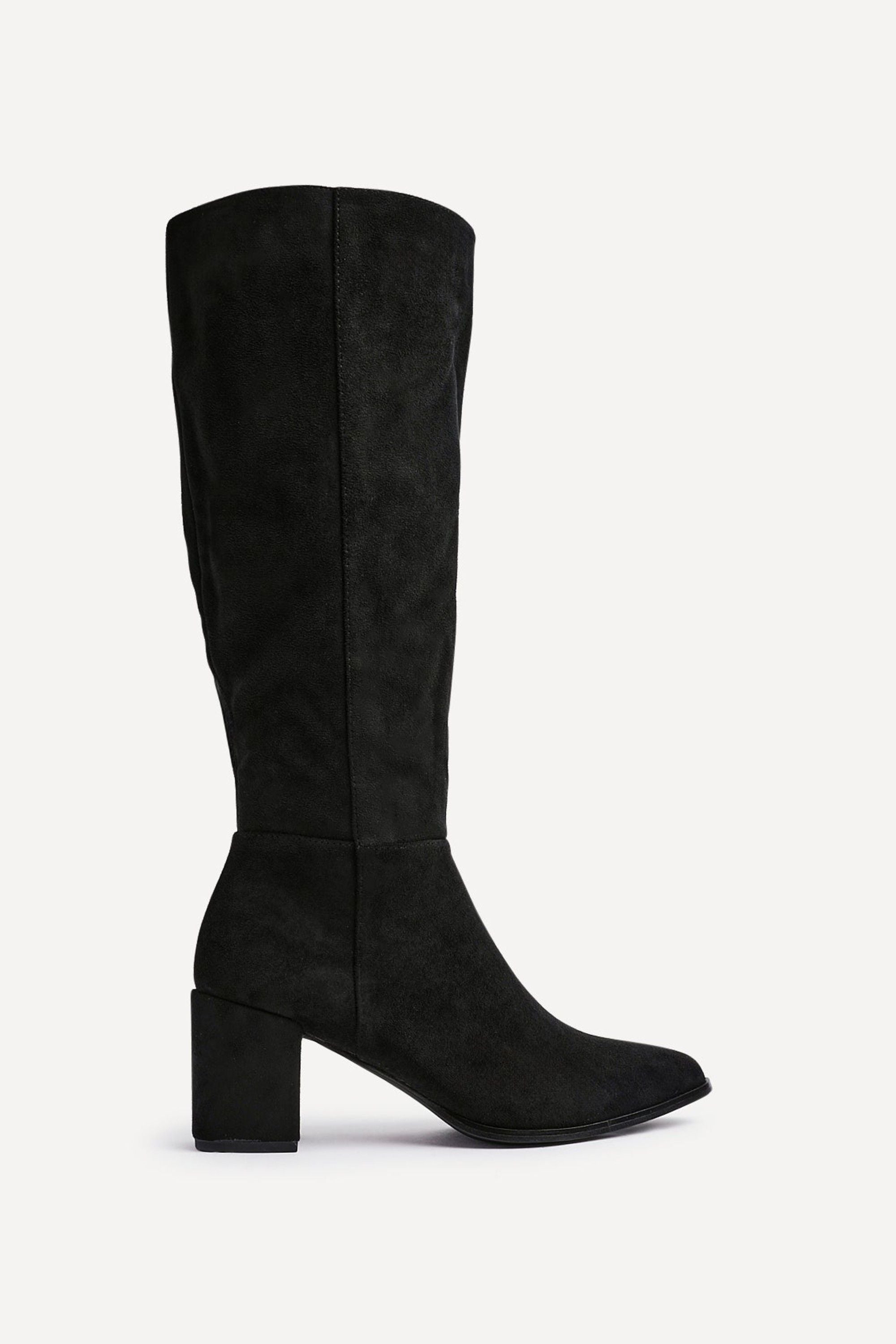 Linzi Swerve Black Faux Suede Block Heeled Long Boot image 1