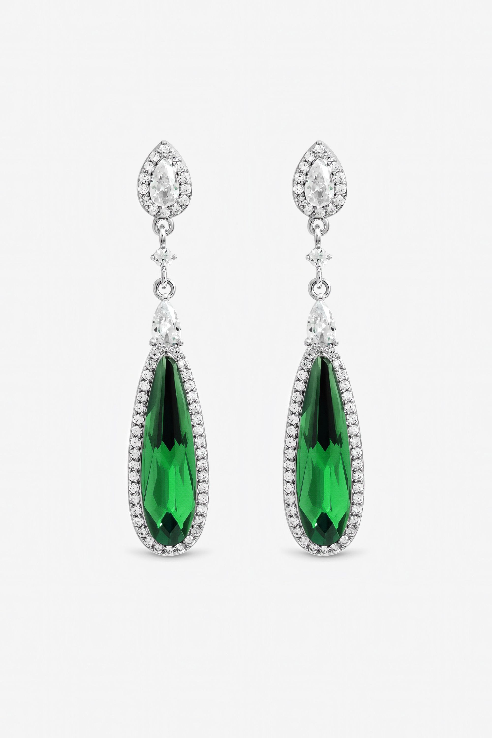 Jon Richard Silver Plated Crystal and Emerald Drop Earrings