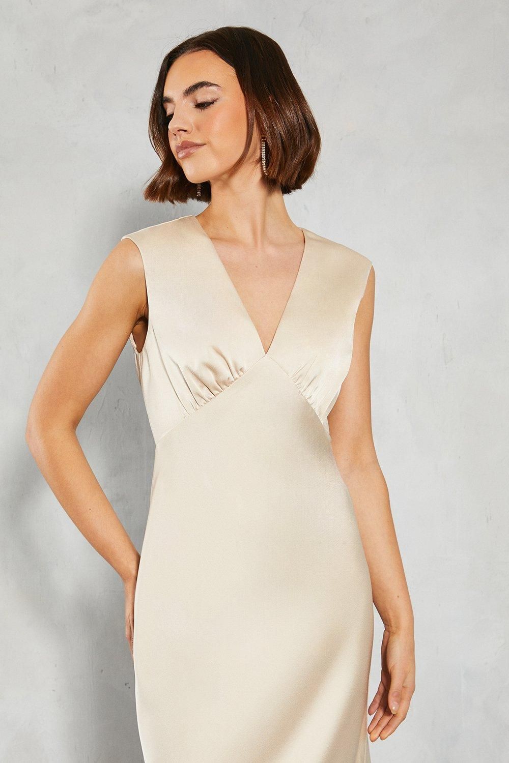 Oasis Oasis by Coast Satin Open Back Detail Maxi Bridesmaid Dress Champagne image 4