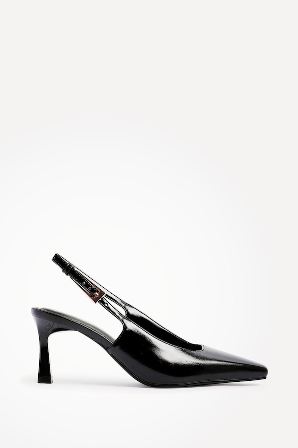 Linzi Avani Black Patent Faux Leather Sling Back Court Heel