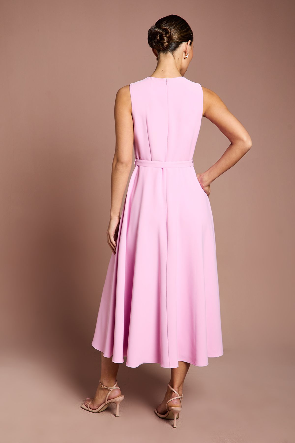 Coast Pleated Neckline Belted Hanky Hem Dress Pink image 3