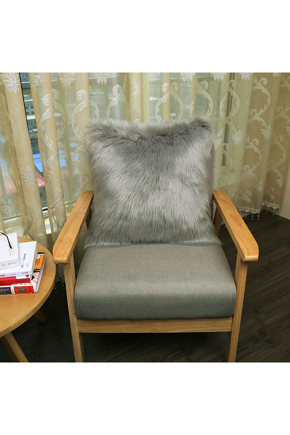 Living and Home 45*45cm Fluffy Faux Wool Grey Cushion Cover image 5