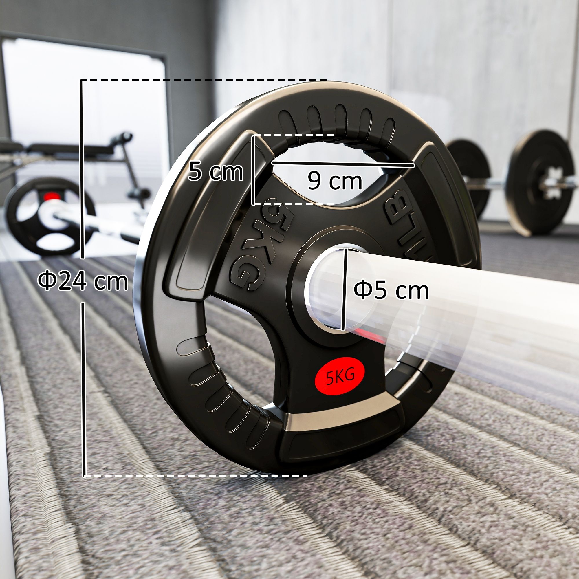 SPORTNOW 2 x 5kg Olympic Weight Plates, Weight Plate Discs with Tri-Grips image 3