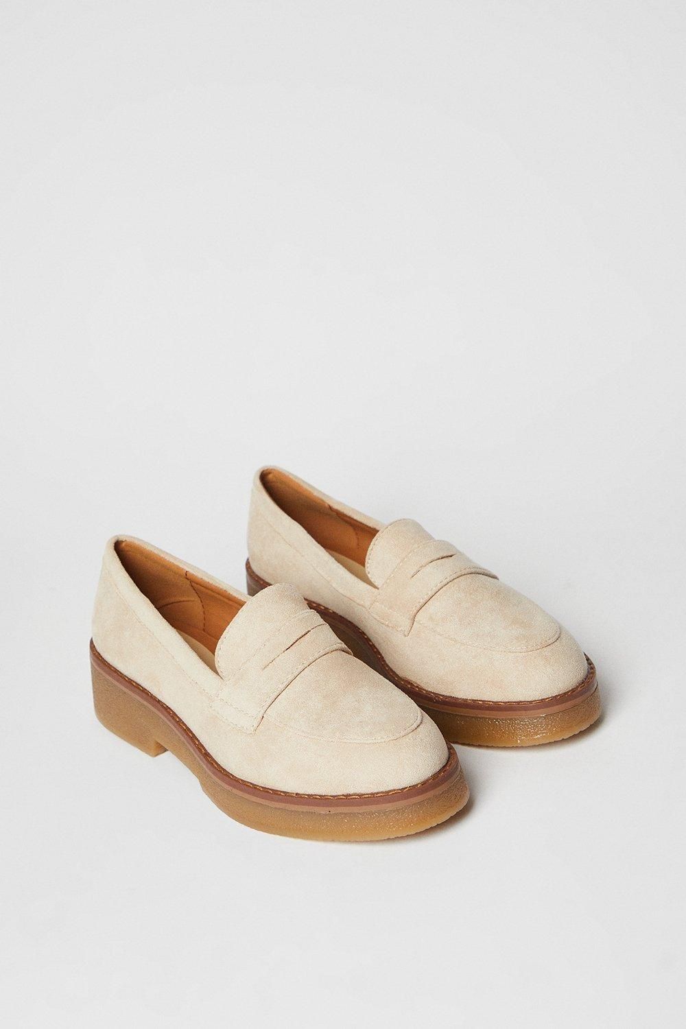 Oasis Buttercup Faux Suede Chunky Penny Loafers Beige image 3