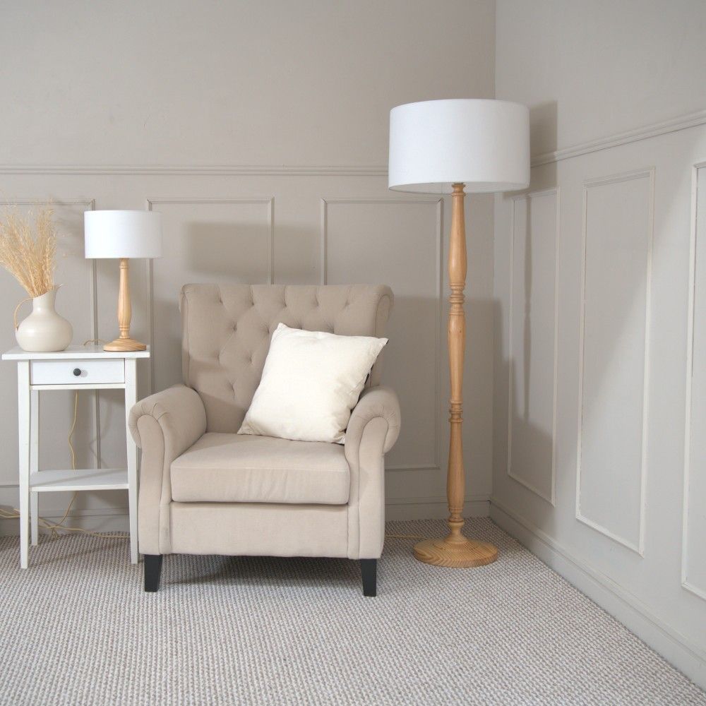 ValueLights Victoria Light Wood Traditional Table Lamp with Fabric Drum Shade and LED Bulb image 5