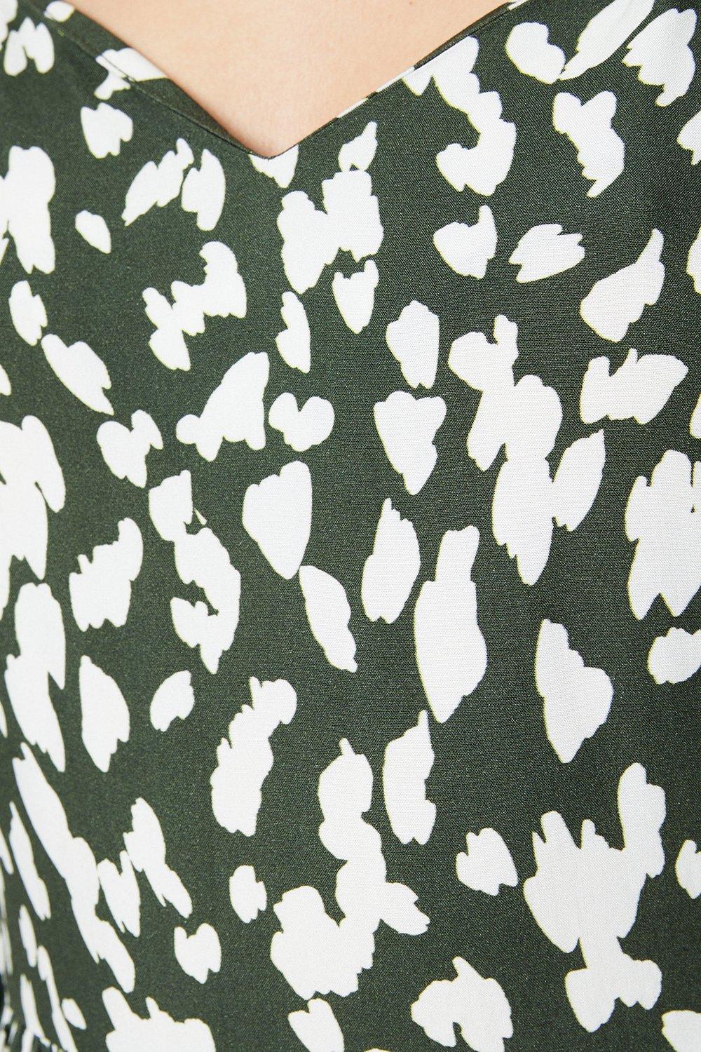 Dorothy Perkins Abstract Tiered Puff Sleeve Midi Dress Khaki image 5