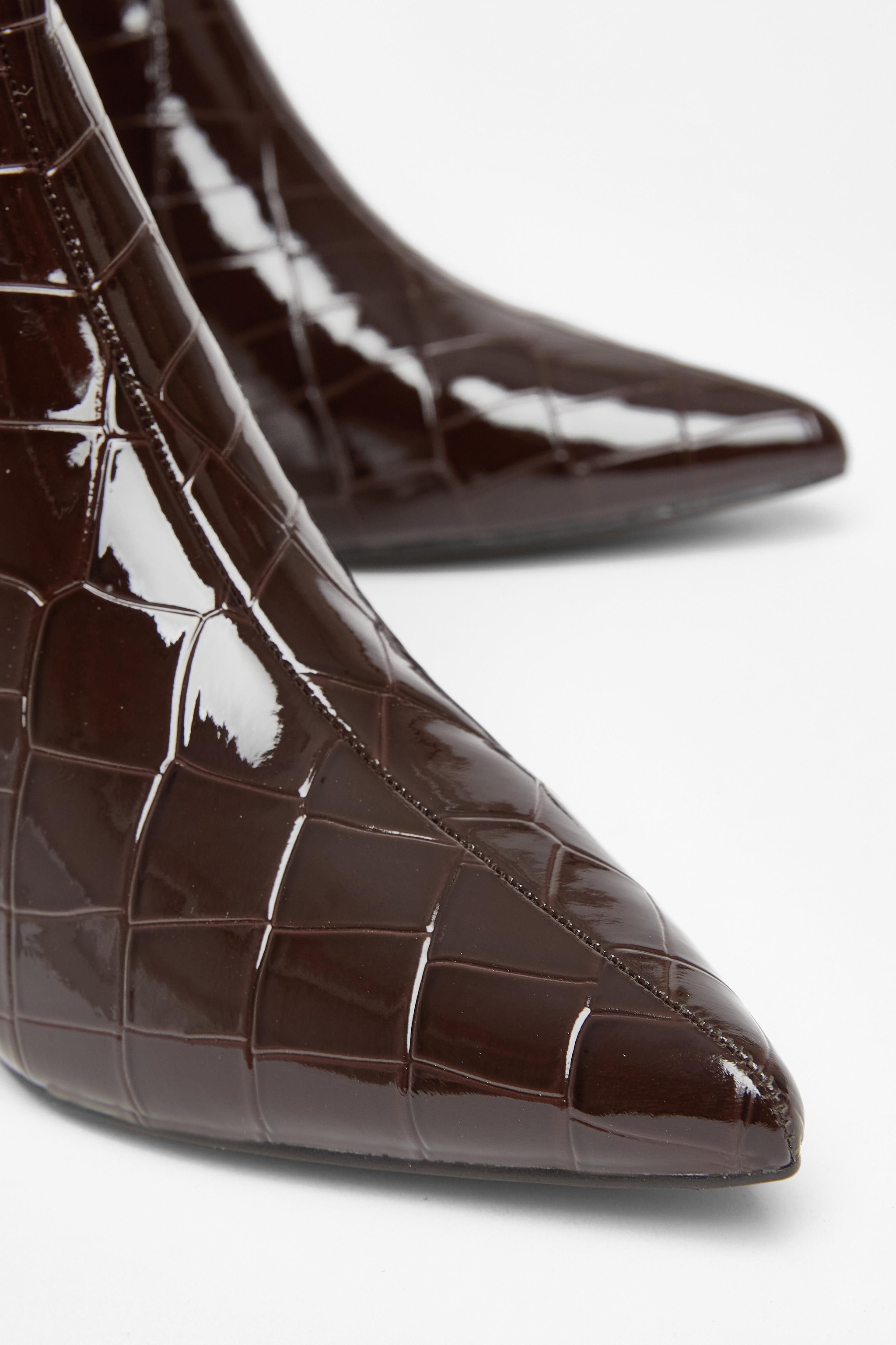 Quiz Brown Patent Croc Ankle Boots image 4