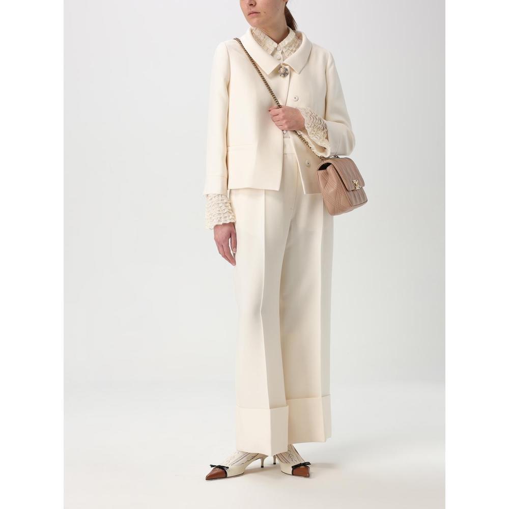 Valentino Cropped Crepe Blazer Lace Cuffs Wo - Yellow Cream Jackets image 2