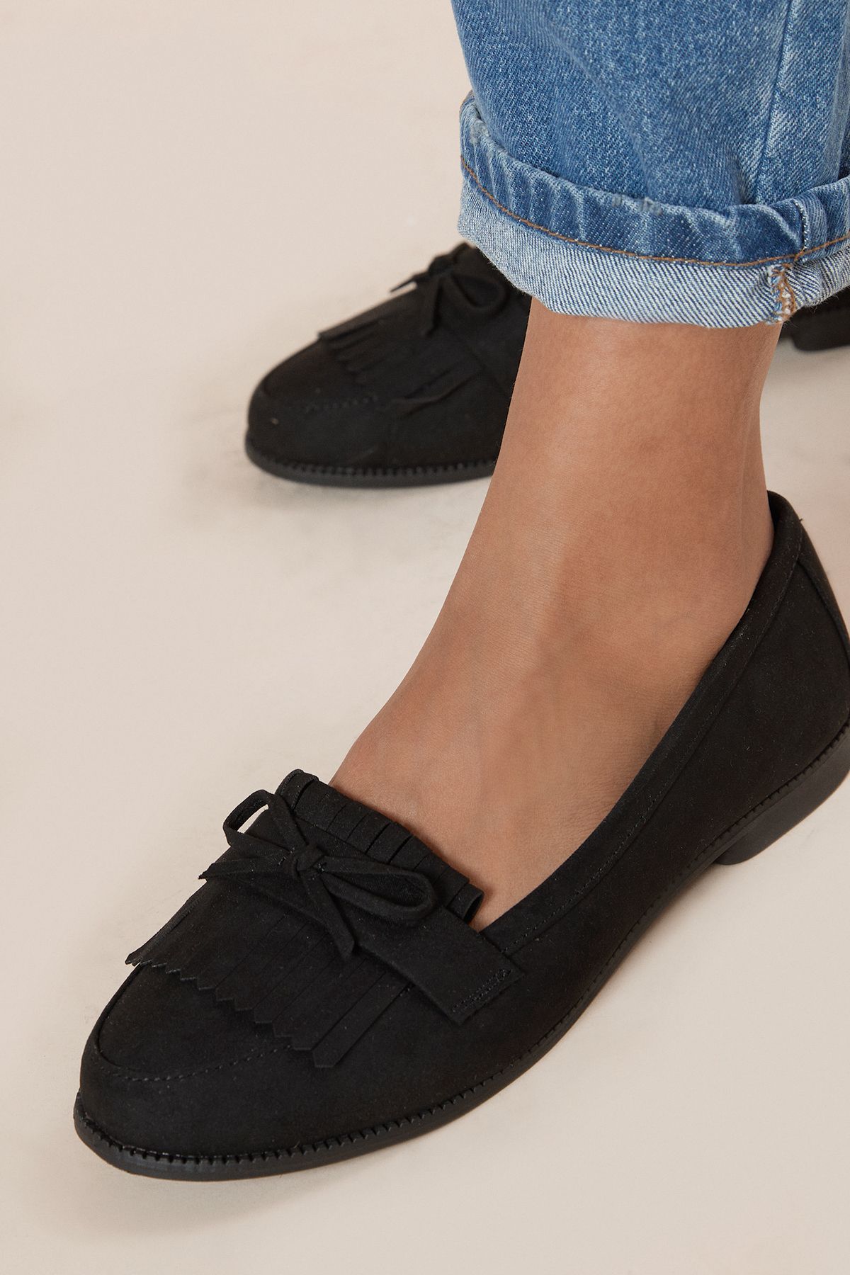 Dorothy Perkins Wide Fit Loretta Tassel Loafers Natural Black image 1