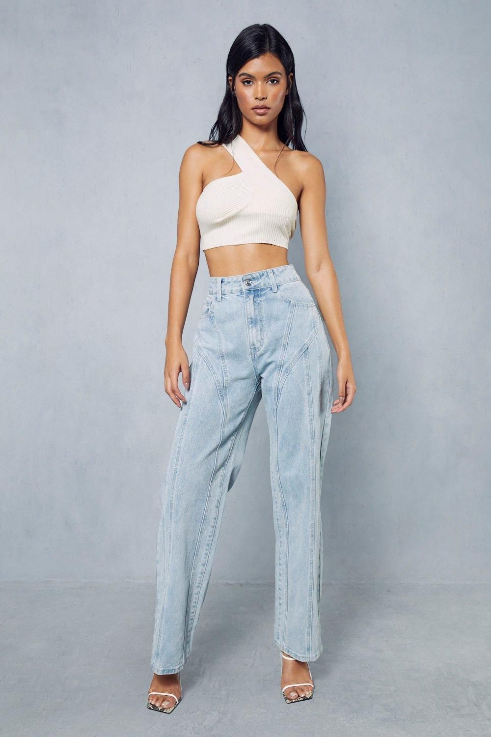 MissPap Knitted Ribbed One Shoulder Top Stone image 4