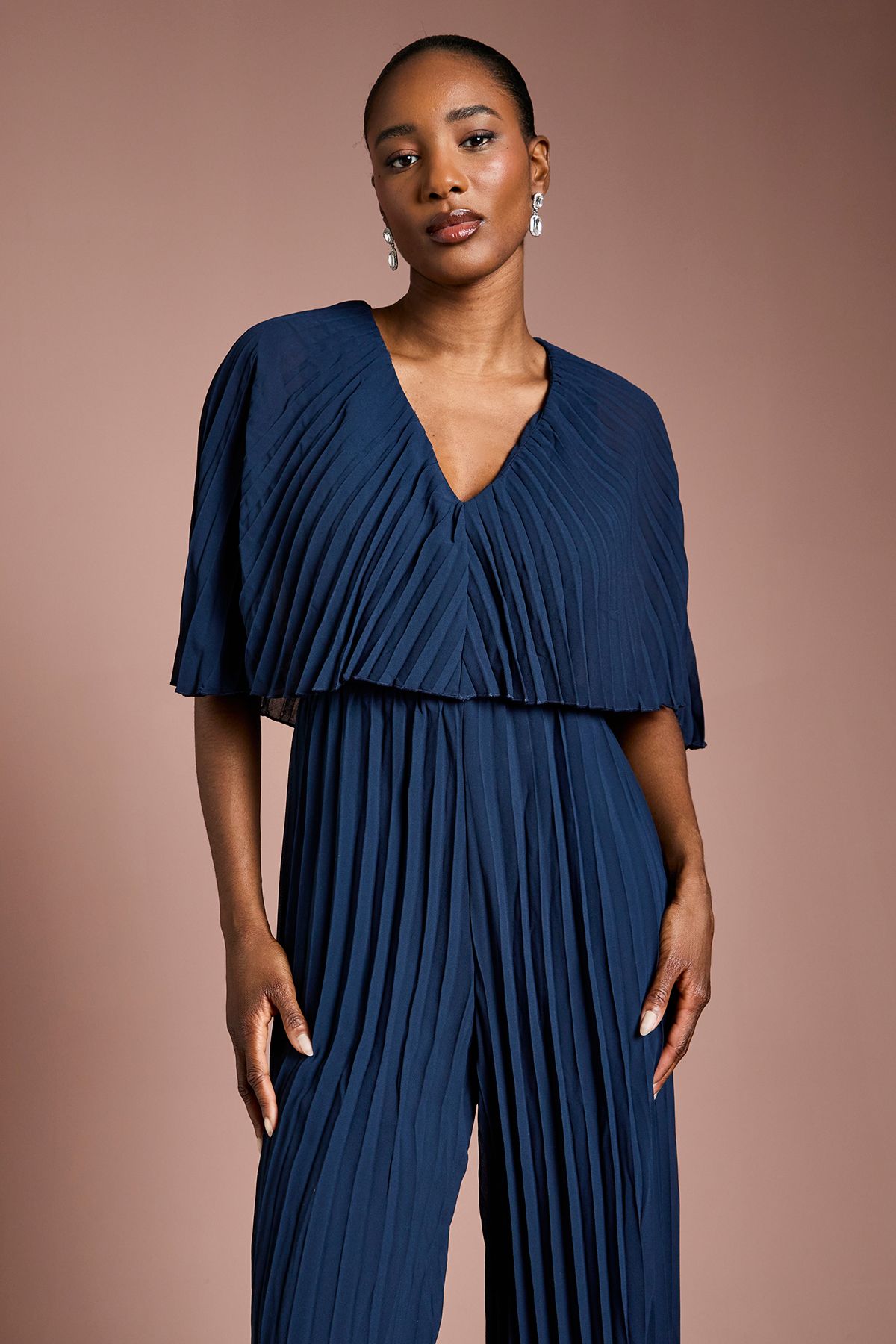 Coast Pleated Wrap Front Georgette Jumpsuit Navy image 2