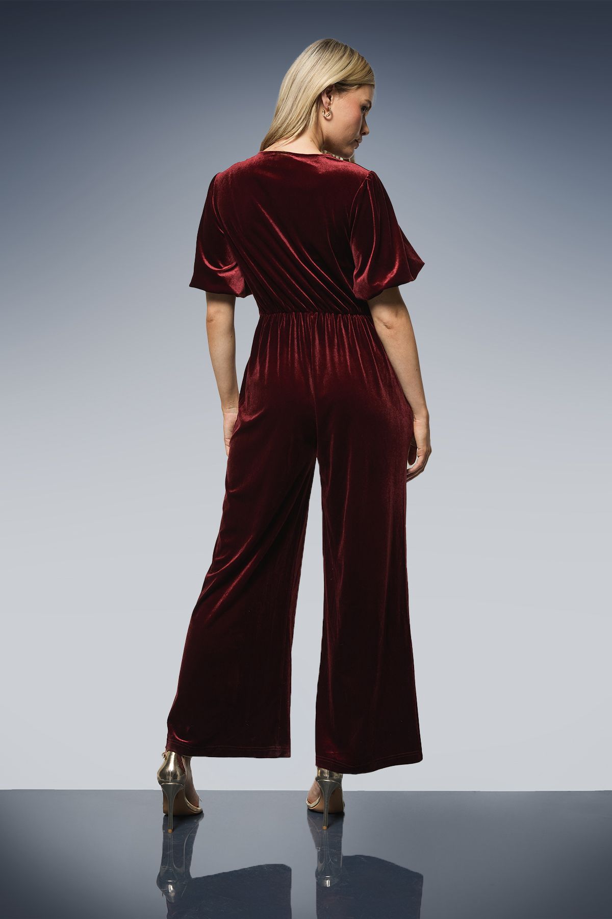 Dorothy Perkins Wrap Velvet Trim Detail Jumpsuit Berry image 3
