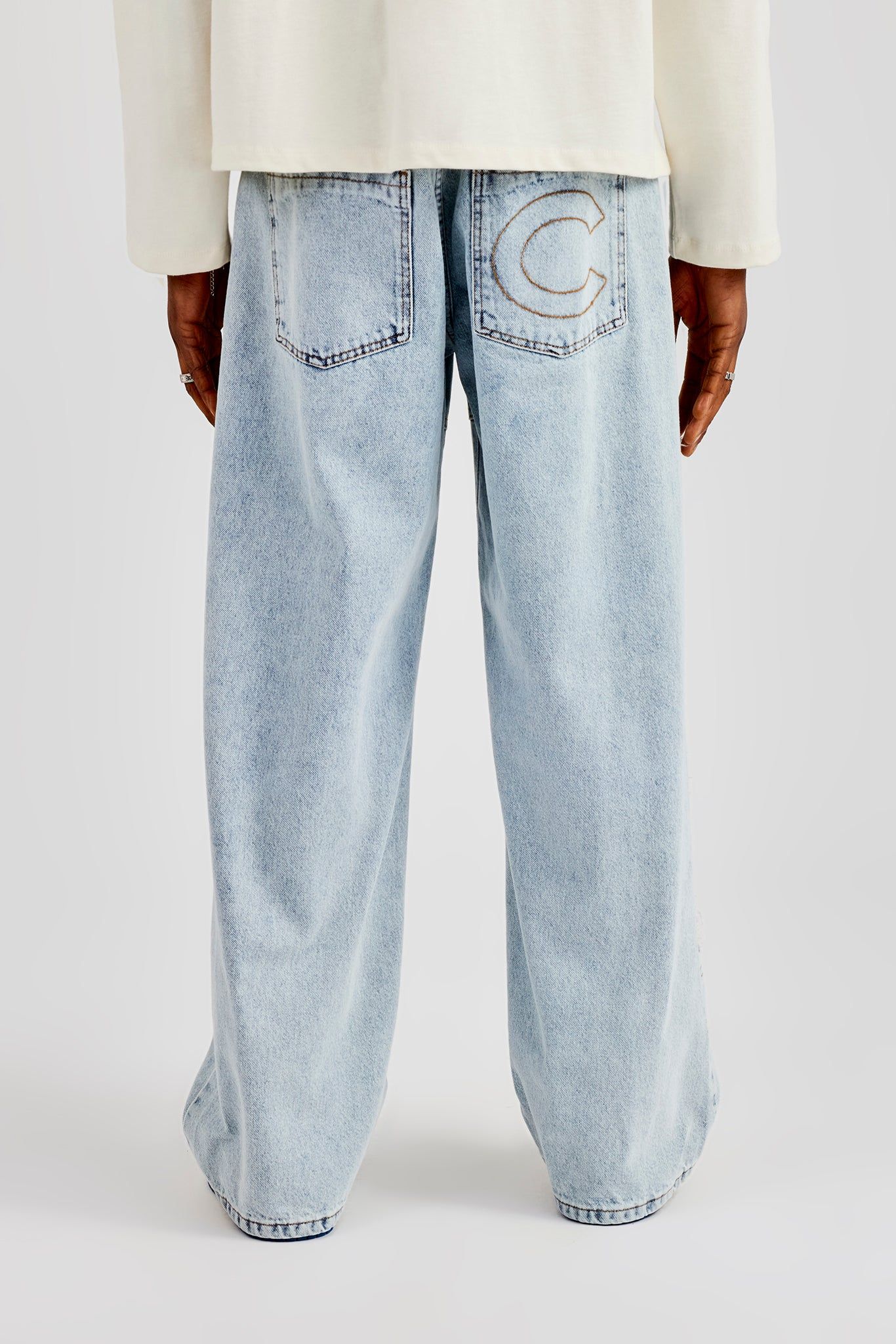 Cernucci Etched Motif Baggy Fit Jean - Light Blue image 3