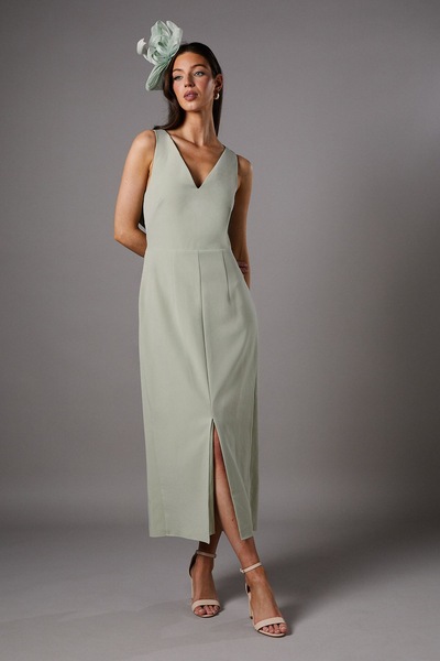 Coast V Neck Crepe Column Midi Dress Sage