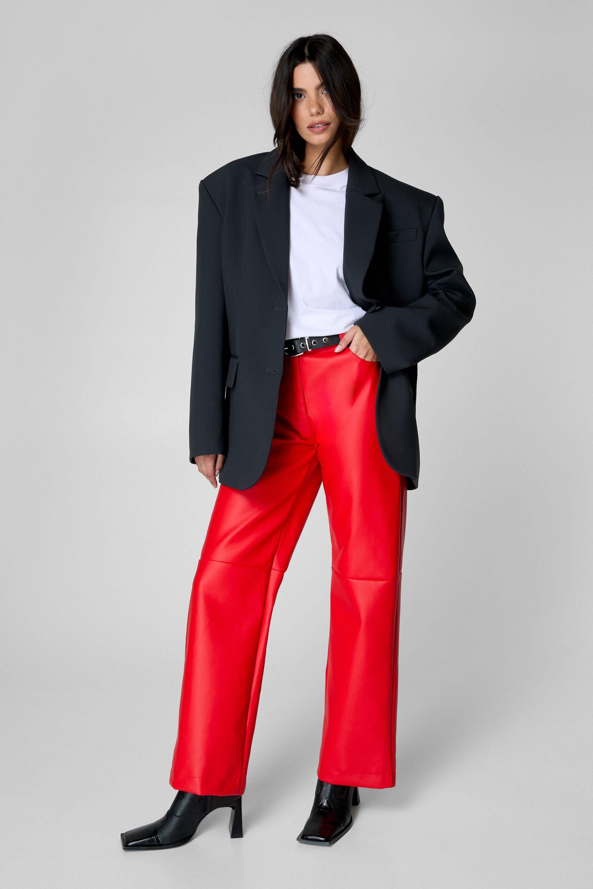 NastyGal Essentials Faux Leather Trouser Red image 1
