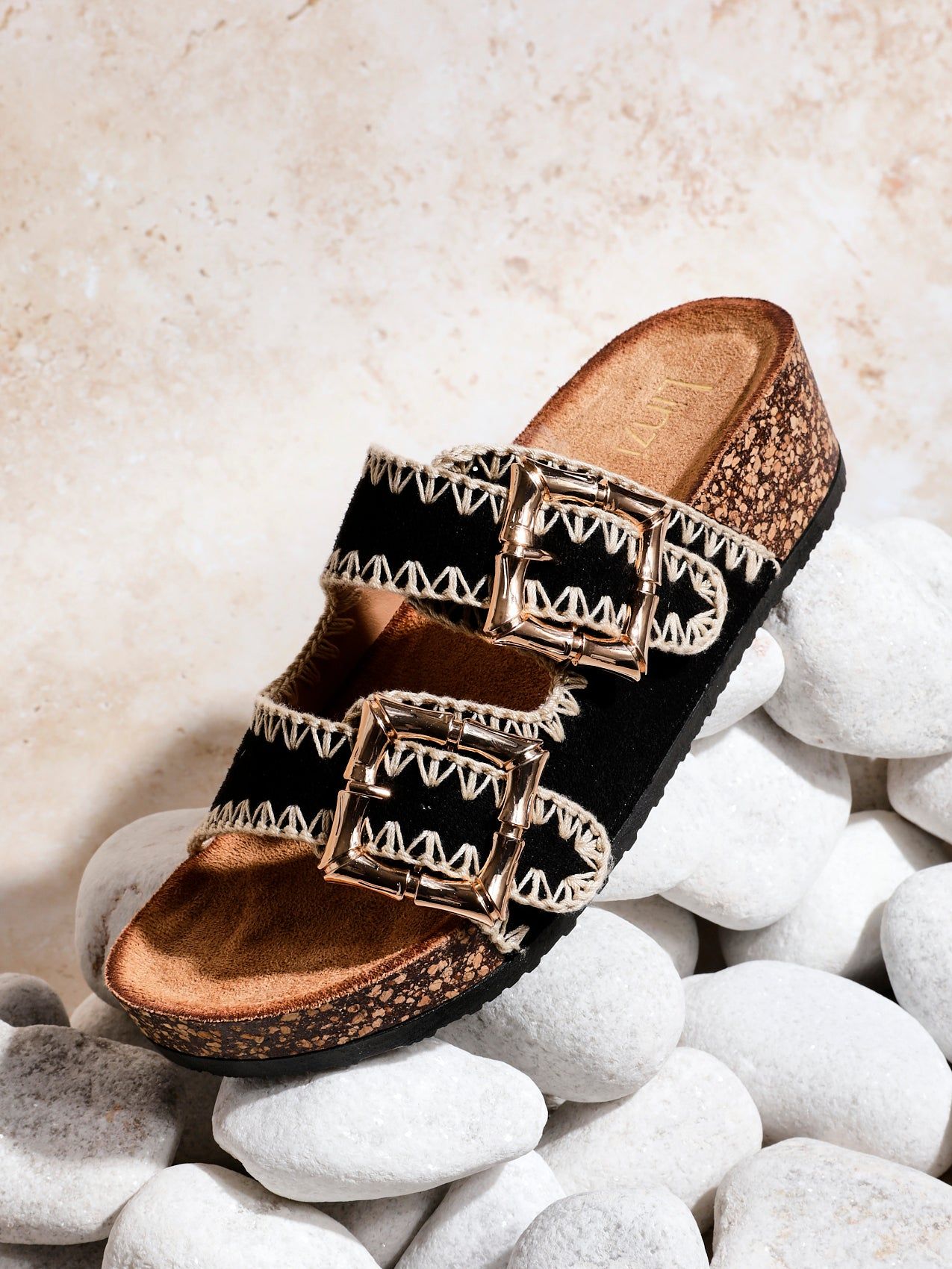 Linzi Darby Black Faux Suede Double Buckle Sandal image 2