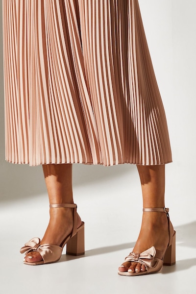 Coast Tina Satin Soft Ruffle High Block Heel Sandals Champagne